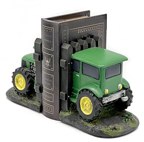 Bellaa Decorative Bookends Green Tractor Farmhouse American Farmer Book Ends Stoppers Nonskid Tabletop Shelves Retro Industrial Vintage Cottage Barn Yarn Cabin Home Decor #TOP2