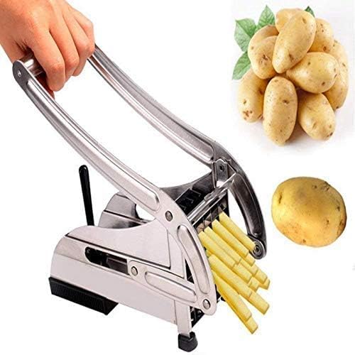 Image of Stainless Steel Home French Fries Potato Chips Strip Cutting Cutter Machine Maker Slicer Machine /Chopper Dicer with 2 Blades, MulticolourEasy Home Made French Fries Cutter, Salad Vegetable