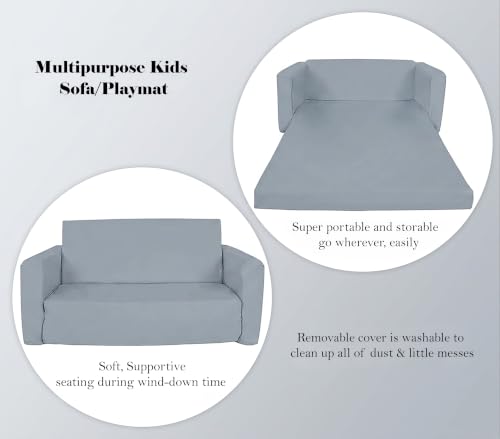 Image of Baby /Couch /Playmat /Three Layers of Folding Kids Sofa /Armchair Flip Open Plush Foldable Mini /Foldable Sofa Cum Bed Chair for 6-60 Months (Upto 5 Years Kids) (Blue Stone)