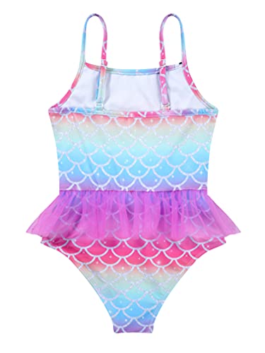 renvena Girls One Piece Colorful Swimwear Mermaid Spaghetti Straps Fish Scales Swim Leotard Ruched Beachwear4