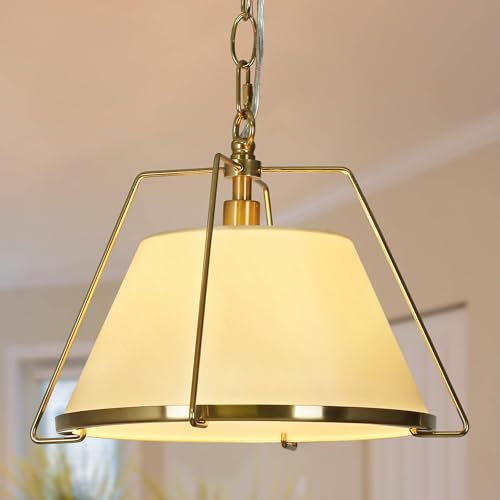 GEPOW Gold Pendant Light, Large Brass Pendant Lighting for Kitchen Island, Modern Adjustable Hanging Light Fixture with White Fabric Shade for Foyer,Dining Room and Sink by GEPOW - Image 7