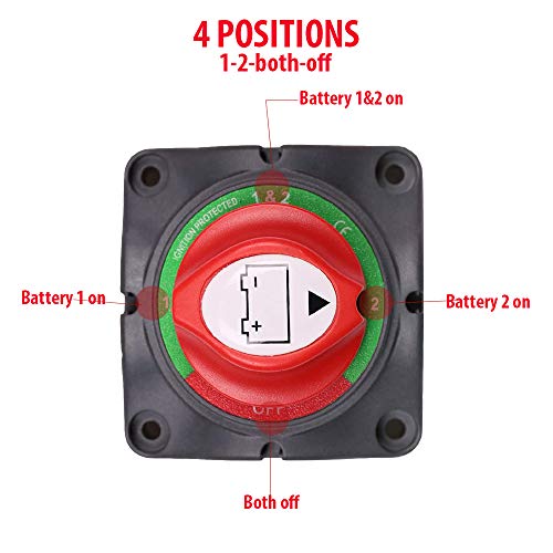 Dual1-2-Both-Off Boat Battery Disconnect Switch,12V-60V Battery Cut/Shut Off Switch For Marine Car Rv Atv Utv Vehicles,Waterproof Master Heavy Duty Battery Isolator Selector Switch Kit,200/1250Amps #TOP1
