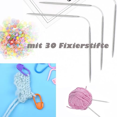 Suetou Lot de 15 aiguilles à tricoter circulaires (2 mm/2,5 mm/3 mm/3,5 mm/4 mm) - Crasy Trio - Avec 30 broches de fixation - Pour pulls, écharpes, chapeaux, manches – vue 6