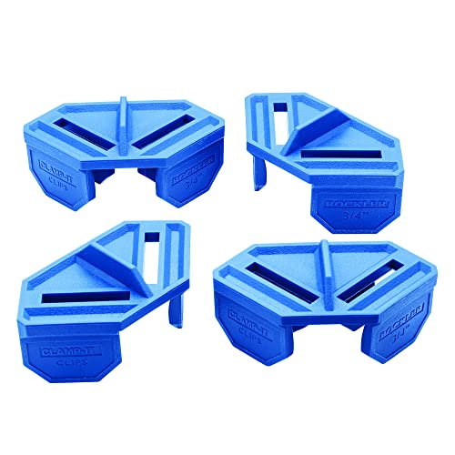 ¾” Quick Grip Corner Clamp Clips (Blue, 4 Pack) - Polypropylene 90 Degree Angle Clamps Clips - Corner Clamps for Woodworking to Lock onto 3/4” Boards – Ideal Corner Tool for Driving Nails & Screws