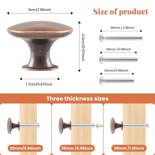ShipeeKin 4X Oil Rubbed Bronze Cabinet Knobs Round Vintage Dresser Drawer Knob 30mm Handle for Closet Chest Kitchen Bathroom Furniture Hardware (Copper Red) - Image 2