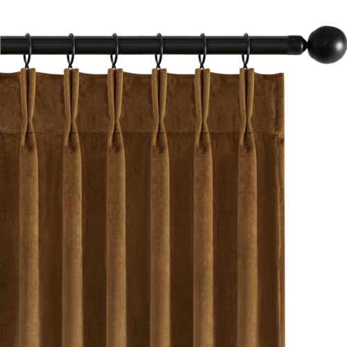 MIULEE Velvet Pinch Pleated Blackout Gold Brown Curtains 40x90 Inches