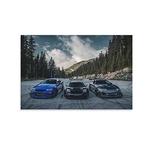 JDM Japanese Sports Car Poster - Classic Racing Car Canvas Wall Art for Garage, Man Cave, Living Room Decor, Vintage Car Enthusiast Gift, Unframed 12x18 Inch