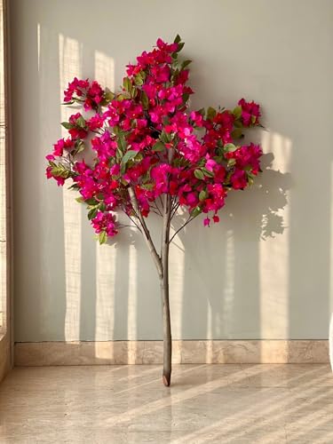 Image of Premium Artificial Bougainvillea Plant with Pot (4 Feet) Tall Faux Flower Tree | Realistic PVC Leaves & Fabric Flowers | Decorative Plant for Home, Office, Balcony & Living Room Decor
