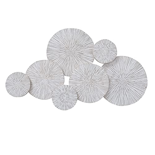 Arte abstracto de gran tamaño, 7 ráfagas conectadas, rondas incisadas, frotadas artesanales, pátina acento blanco pálido sobre madera tallada, 42.5 x 24.75 pulgadas Cover