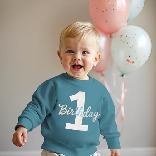1. Geburtstag Junge Sweatshirt \1 Birthday\ Stickerei Pullover Neugeborenen Babykleidung Kinder Sweatshirts Rundhals Langarmshirt Kleinkind Outfits Warmer Herbst Winter Pulli(Blau,18 Monate