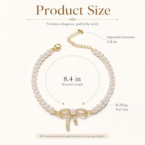 Pearl Bracelets for Women Dainty Bow Bracelet Baroque Pearl Charm Bracelet Coquette Jewelry Bridesmaid Bridal Wedding Jewelry Gifts for Women Friends by Long tiantian - Used condition - Image 7