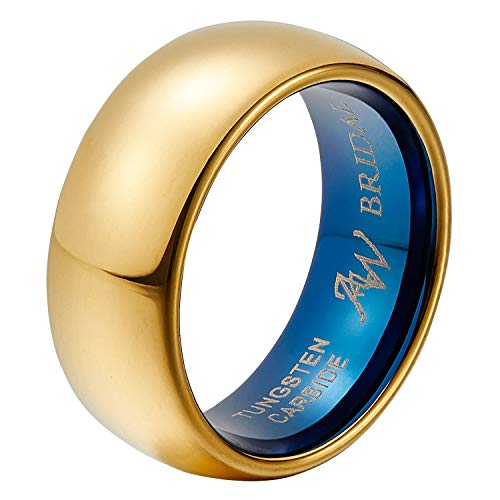 AW BRIDAL Anillo de Compromiso de Cúpula con Tungsteno, Matrimonio Pulido en Oro de 8 mm para Matrimonio, Compromiso, Tamaño24.75