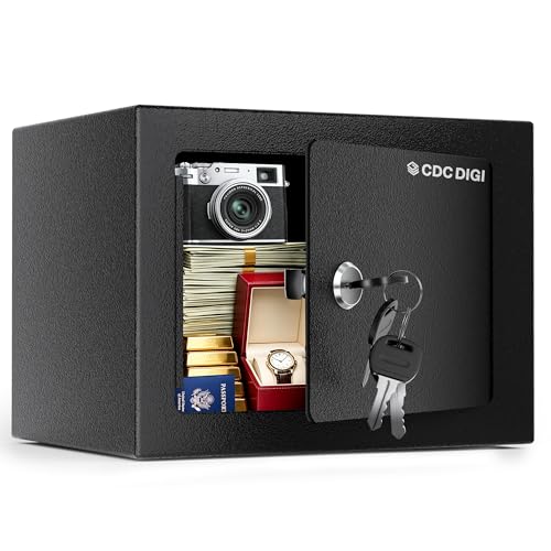 Image of CDC DIGI Safe Box with Key Lock, Small Steel Home Safe Box for Office Use, Wall Safes for Cash Jewellery Documents Valuables, 6.6L 23x17x17cm (LxWxH) - Black