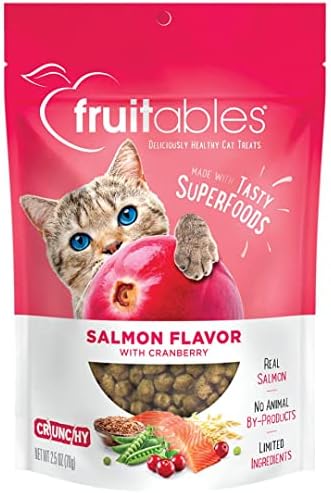 Fruitables Cat Crunchy Treats For Cats – Healthy Low Calorie Packed with Protein – Free of Wheat, Corn and Soy – Made with Real Salmon with Cranberry – 2.5 Ounces