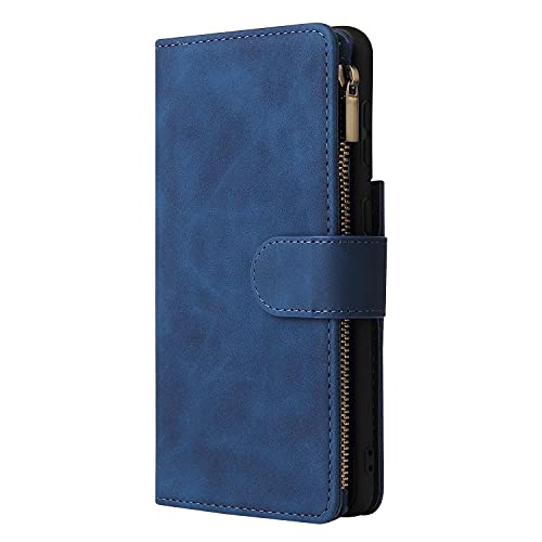 Zzxx Samsung Galaxy S21 Wallet Case With Card Slot Premium Soft Pu Leather Zipper Flip Folio Wallet With Wrist Strap Kickstand Protective For Samsung Galaxy S21 Case(Blue 6.2 Inch) #TOP2