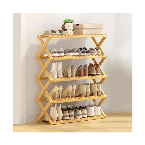 Shoes Organizer Foldable Shoe Rack, Durable Bamboo Shoe Rack Organizer, X-Shape Structure Free Standing Shoe Storage Shelf for Entryway Closet Storage Shelves(5-Layers 50cm)