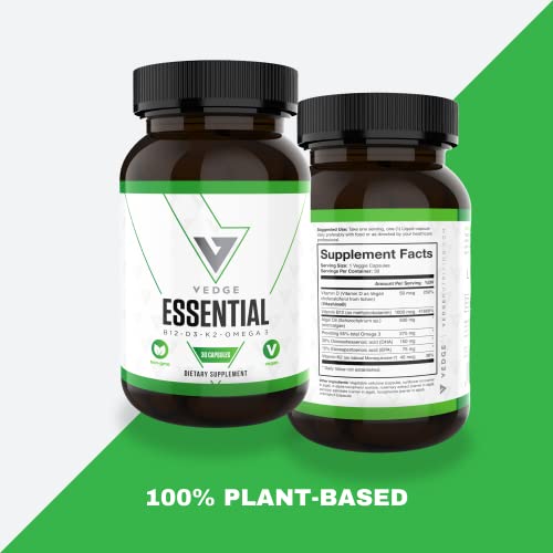 Vegan Omega 3 - Daily Multivitamin Contains Vitamin D, Vitamin B12, Algal Oil For Vegan Epa & Dha - Natural Vitamins, Minerals - 30 Day Supply - Vedge Nutrition Essential #TOP5