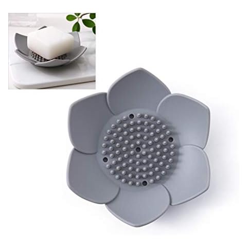 Lipeed Creative Flower Shape Silicone Soap Holder Bathroom Soap Box Soap Dish for Bathroom Sink, Keeps Soap Dry Clean, Silicone Petal Drain Soap Dish Cover