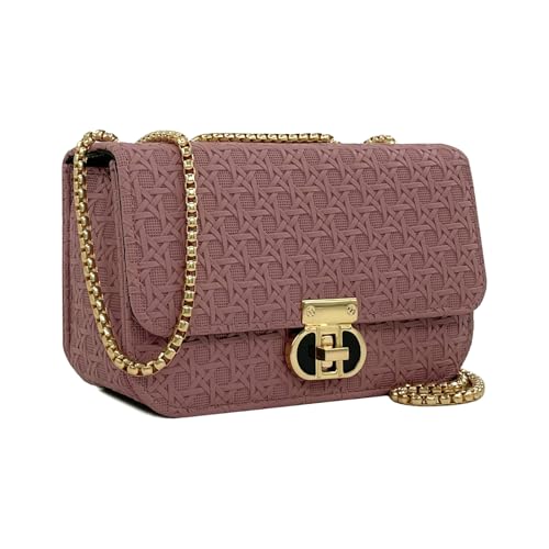 PORT&LOTUS Mini Woven Purses for Women Fashion Small Dark Pink