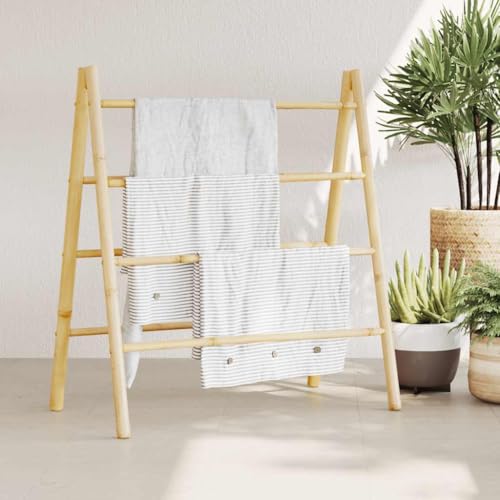 INLIFE Doppel-Handtuchleiter mit 4 Sprossen 90x50x100 cm Bambus,Heim & Garten,Badzubehör,Handtuchhalter,Braun,4.8 KG,368036