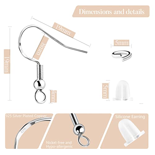 100 Pcs Hypoallergenic Earring Hooks, 925 Sterling Silver Copper-Plated Earring Hooks, Fish Hook Earrings, 300 Pcs Earring Making Kit With Jump Rings And Clear Rubber Earring Backs, Diy Jewelry Making #TOP1