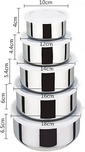 Miniatura 4 de Cuencos para mezclar con tapas, 5 cuencos profundos para almacenamiento de cocina, juego de cuencos de acero inoxidable plateado para cocinar