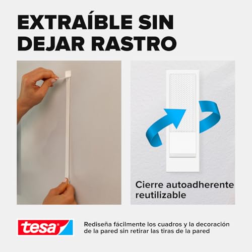 Miniatura 6 de Tesa Powerstrips Click - Tiras Adhesivas Para Sujetar Y Soltar Marcos De Fotos Y Decoración De Pared Sin Taladrar - Tiras Adhesivas Con Sistema De Clic On Y Off - Pequeño - 16 X 2 Piezas