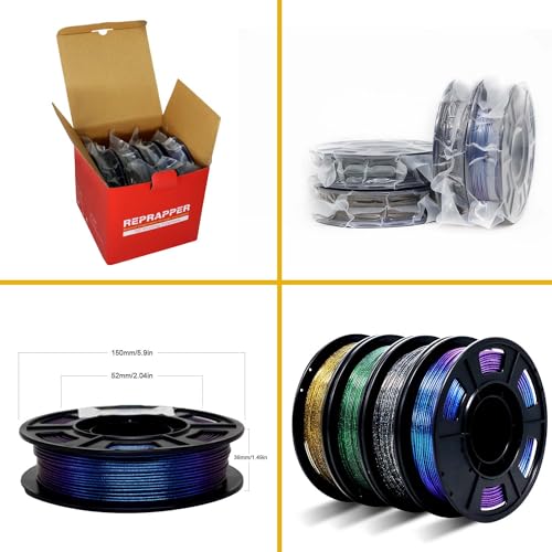 Image of RepRapper PLA Filament, Multicolor Glitter Sample Pack, Shiny Galaxy Silk PLA1.75MM for 3D Printer, Glow in The Dark Sparkle Laser Series 3D Printer Filament, 250g*4