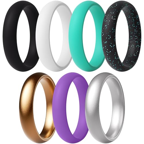 ThunderFit Women’s Silicone Engagement Rings, 5.5mm Wide, 2.1mm Thick, Wedding Rubber Bands, Variety Multipack 2/3/4/7