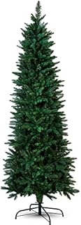FB FunkyBuys 7ft Green Pine Pencil Slim Artificial Christmas Tree with 820 Branch Tips & Metal Stand (Green, 7ft (210cm))