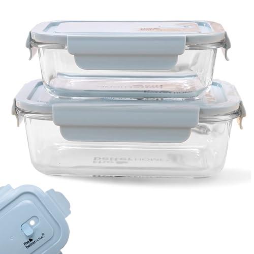 The Better Home Glass Airtight Container Set for Food Storage | Leak Proof | Air Tight Lunch Box for Office, Fridge & School | Durable Borosilicate Glass (680ml+1040ml - Pack of 2 (Blue)) Rs. 749 - Amazon at ₹749 (71% Off) – Amazon