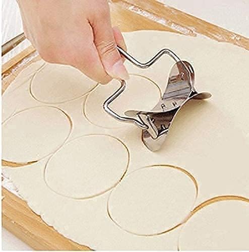 Leawall Stainless Steel 2 Way Roller Puri Cutter Easy and Fast Stainless Steel Puri Cutter Roller Machine with Handle for Home Baking Tools with 2 Different Blade Small & Big