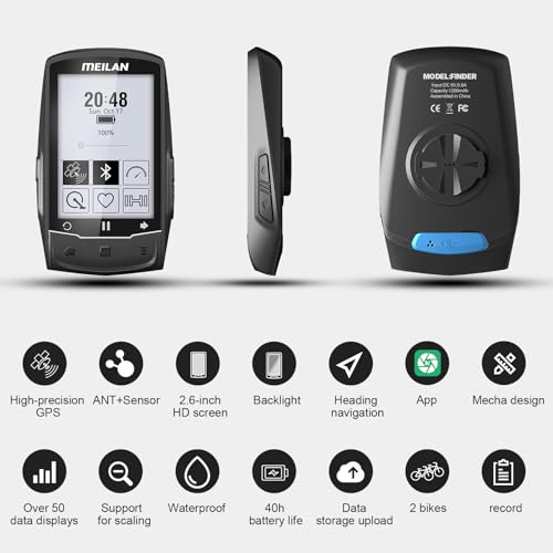 Meilan Finder Gps Bike Computer With Real-Time Route Navigation By Komoot App, 2.6 Inch Lcd Screen, Wireless Cycling Computer Compatible With 99% Bluetooth Ant+ Cadence Sensor/Hr Monitor/Power Meter thumb #1