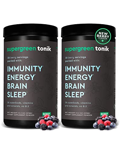 Supergreen Tonik 100% Natural Greens Superfood Powder – Daily Supplement With 38 Superfoods, Vitamins And Minerals – Supports Energy, Stress And Immunity – 30 Days 360 Grams Berry Flavor (2 Tubs) #TOP24