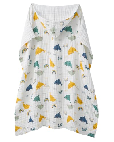 Image of Muslin Baby Hooded Towel 43 x 43 Inch (Dolphin)