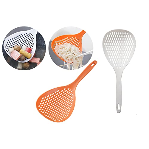 Food Strainer Scoop Colanders 2 Piececs Slotted Pasta Spoon Plastic Skimmer Spoon With Handle For Water Leaking, Cooking, Baking (White And Orange) #TOP30