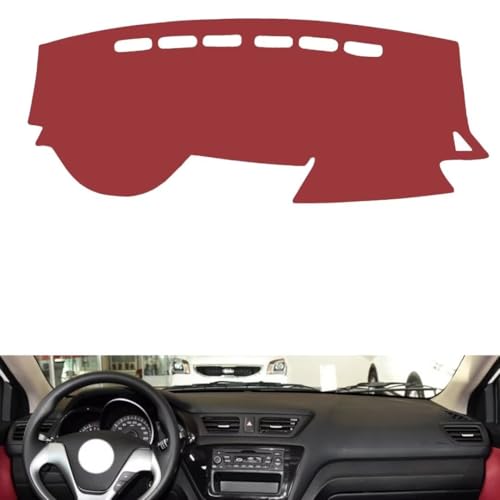 Leather Dash Board Cover mat Compatible with KIA K2 2011-2015，Anti-Slip,Sun Protection Dashboard Cover-red