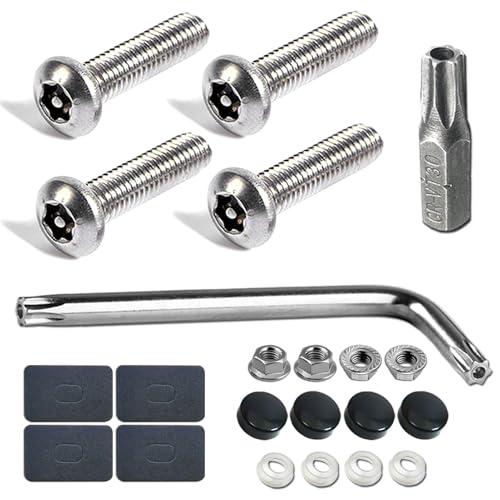 Aootf Long License Plate Screws- M6 x 25mm （1/4 X 1 Inch） Stainless Steel Car Tag Bolts Nuts Fasteners, Anti Theft, Black Caps Covers