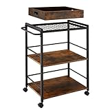 TecTake® Carrito de Cocina con 3 Estantes, Almacenaje y Organizador para Baño, Hogar y Cocina, Ruedas Giratorias con Freno - 65 x 41,5 x 87 cm Madera Industrial Oscura, Rústica