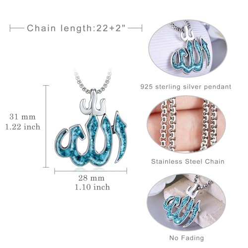 Image of Allah Necklace for Men - 925 Sterling Silver Islamic Necklace, Muslim Faith Pendant
