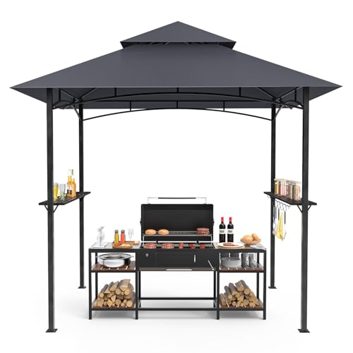 GVDV Grillpavillon 2,4 x 1,5 m – Wetterfeste Grillüberdachung mit 2-stufigem Dach, Ablagen, 10 Haken & Flaschenöffner – Grill Pavillon für Garten & BBQ, Dunkelgrau GVDV Grillpavillon 2,4 x 1,5 m – Wetterfeste Grillüberdachung mit 2-stufigem Dach, Ablagen, 10 Haken & Flaschenöffner – Grill Pavillon für Garten & BBQ, Dunkelgrau