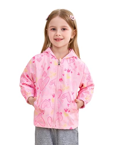 Image of Miipat Girls Hooded Jacket Lightweight Toddler Windbreaker Jacket Windproof Kids Coat Outerwear with Side Pockets(120 5-6 Years)