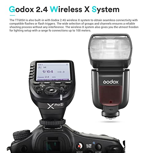 Godox TT685II-S TT685SII Speedlite TTL Flash Camera 2.4G HSS de Alta Velocidad 1 / 8000s GN60 Competible para Sony A7III A7IV A77II A7RII A7R A58 A99 A6400 A6000 (Godox TT685II-S)