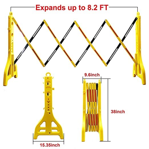 Image of K T I Foldable Expandable HDPE Barrier Height 3.08 Feetx open length 8.20 Feet Easy to Assemble for Hotels, Malls, Industrial Plants, Airports, Hospitals, Schools, etc| Yellow and Red (Pack Of 1)