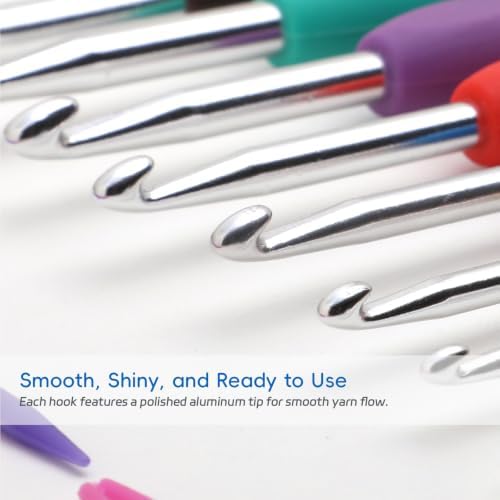 9PCS Ergonomic Crochet Hooks Set by Flickzo – Aluminum Crochet Hook Set with Soft Silicone Handles (2-6mm), Crochet Kit for Beginners with Crochet Tools & Knitting Accessories - 4
