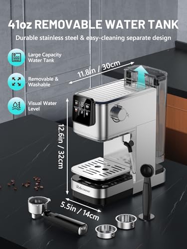 Image of RELEXNOW Espresso Machine, 20 Bar Professional Espresso Coffee Maker with Milk Steam Wand, Hot and Iced Coffee Machine, Stainless Steel Compact Coffee Machine for