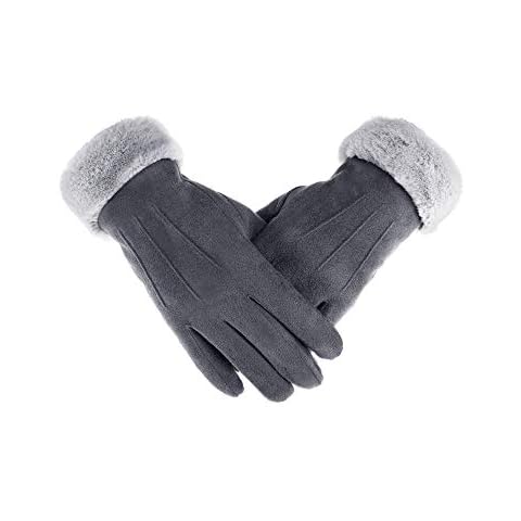 Touch Screen Gloves Winter Warm Mittens Fur Cuff Mittens with Fleece Lined for Women Girls Supplies (Grey, 1) Cover
