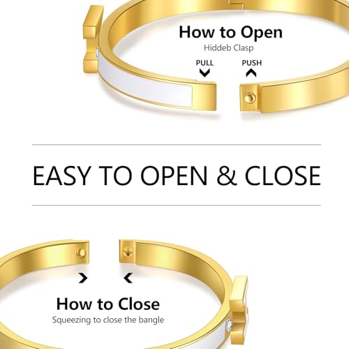 H Bracelet for Women - 18K Gold Plated Titanium Steel Cuff | Cubic Zirconia Bangle Jewelry Gift, Simple & Durable Everyday Wear (S/M/L Size)3