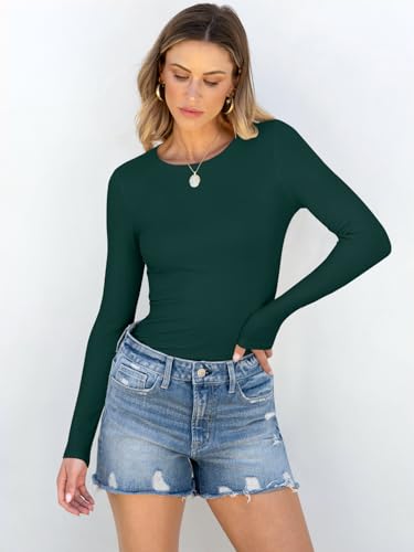 Image of ANRABESS Women Long Sleeve Shirts Rib Knit Slim Fit Tops Basic Tee Spring Outfits Casual T-Shirt Underscrubs Layer Clothes