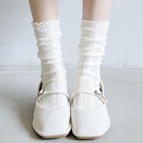 Image of 6 Pairs Women Lace Socks Mesh Sheer Ankle Socks Summer Through Transparent Thin Tulle High Sock Decorated Slouch Socks